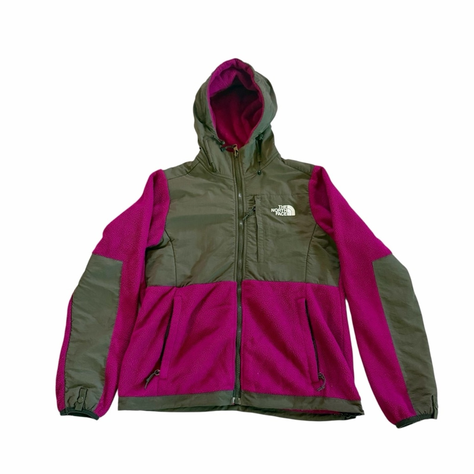 The North Face Denali Fleece Hooded Hot Pink Charcoal Grey